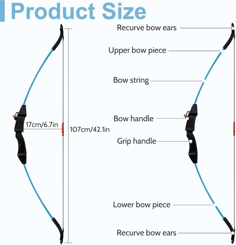 SERfawnCH 15lbs Recurve Bow and Arrow Set for Beginners, Left & Right Handed Youth Archery Kit, Blue/Green - Image 2